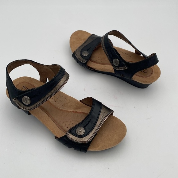 Cobb hill Black Tan leather Sandals women 5.5 wedge casual vacation office Y2K - Picture 2 of 12